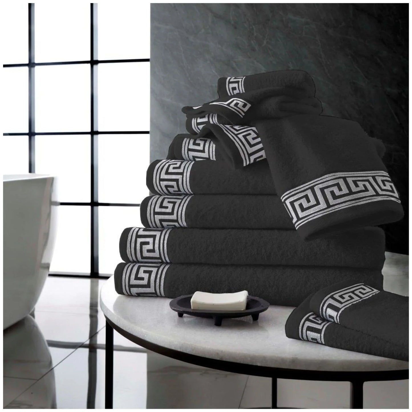 Greek Border Towel - Charcoal