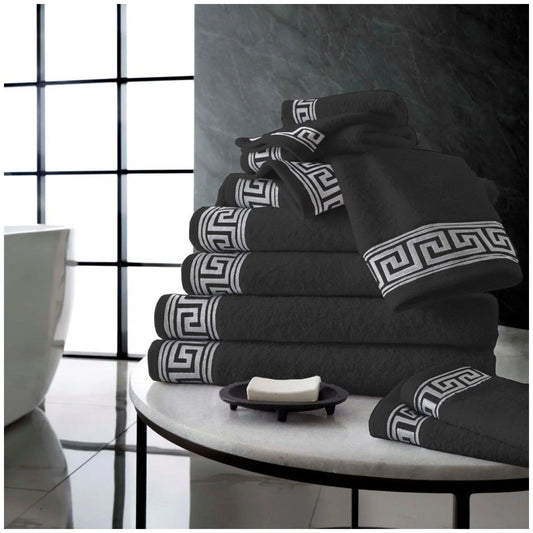 Greek Border Towel - Charcoal