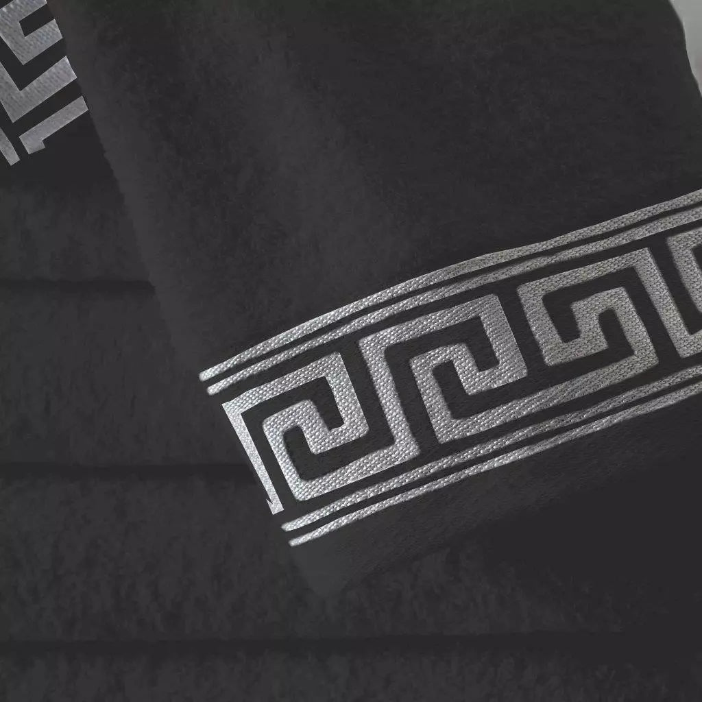Greek Border Towel - Charcoal
