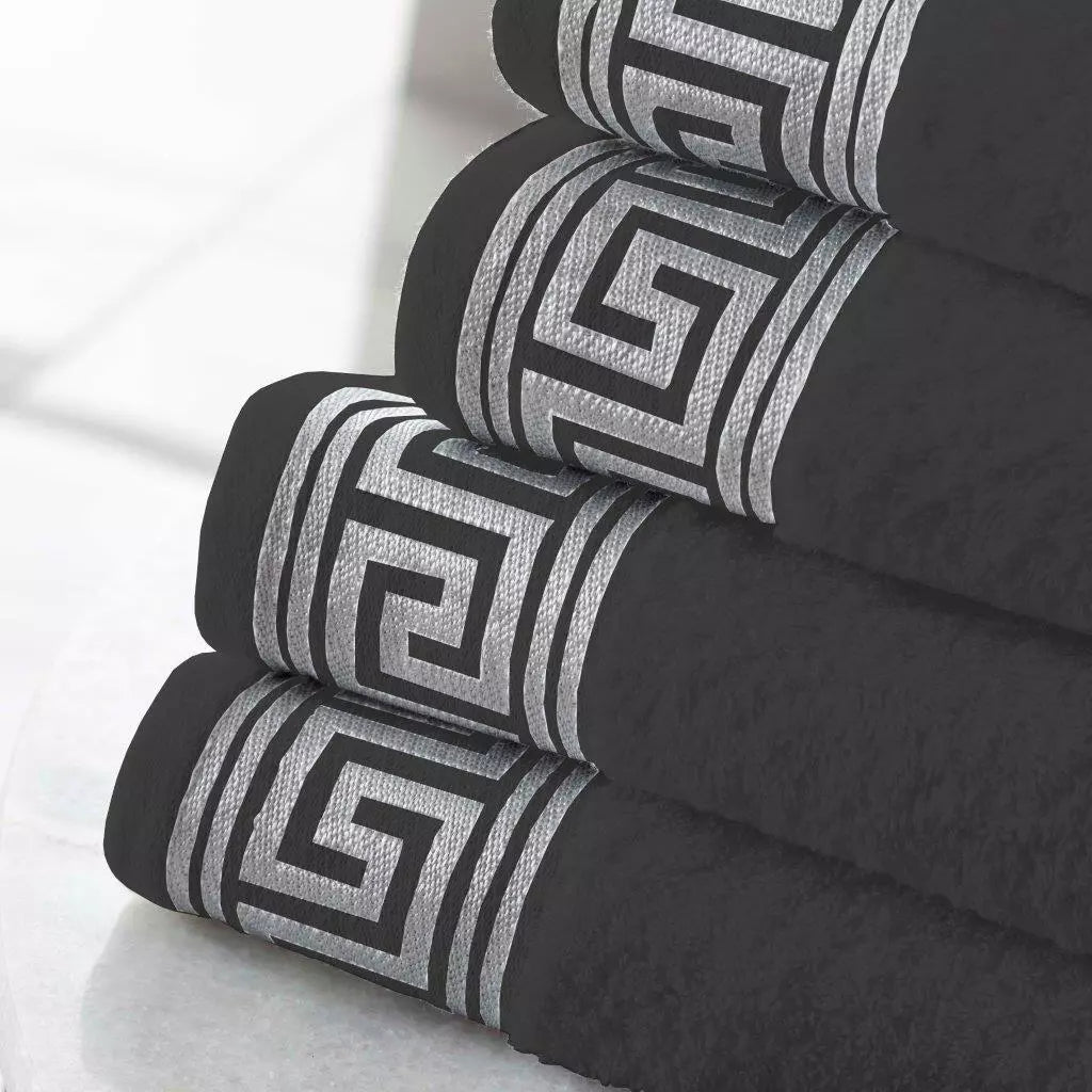 Greek Border Towel - Charcoal