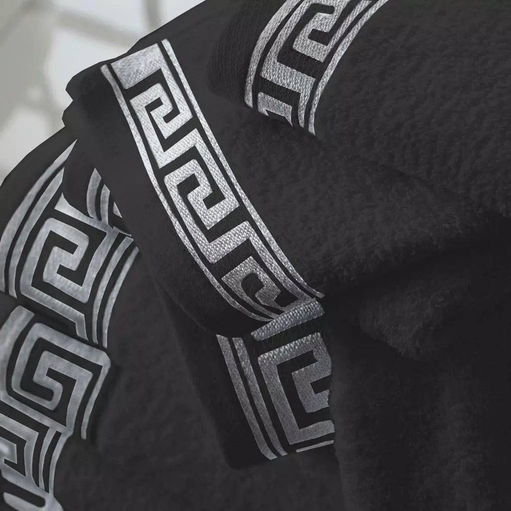 Greek Border Towel - Charcoal
