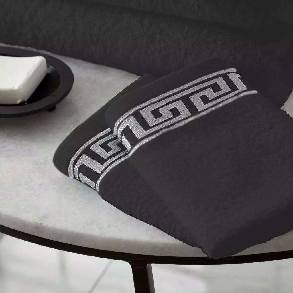 Greek Border Towel - Charcoal